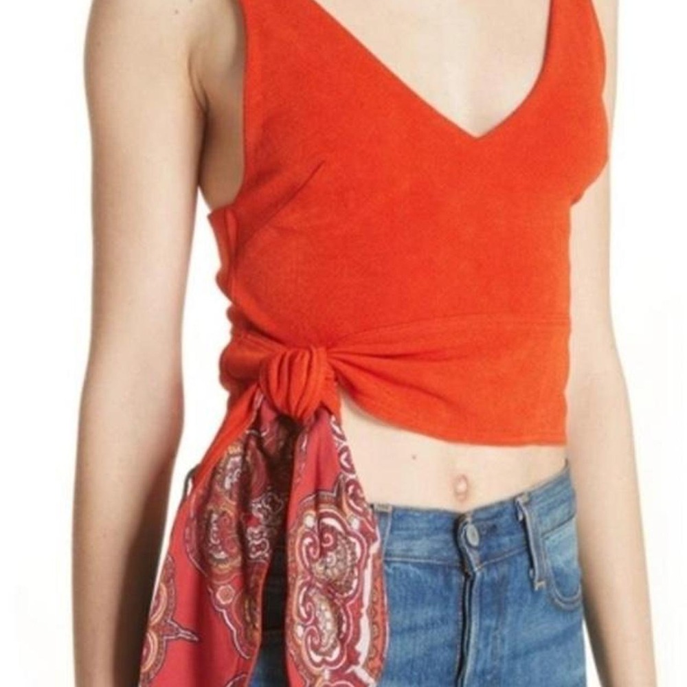 Free People Paisley Pop Crop Top Vibrant Red Textured Knit